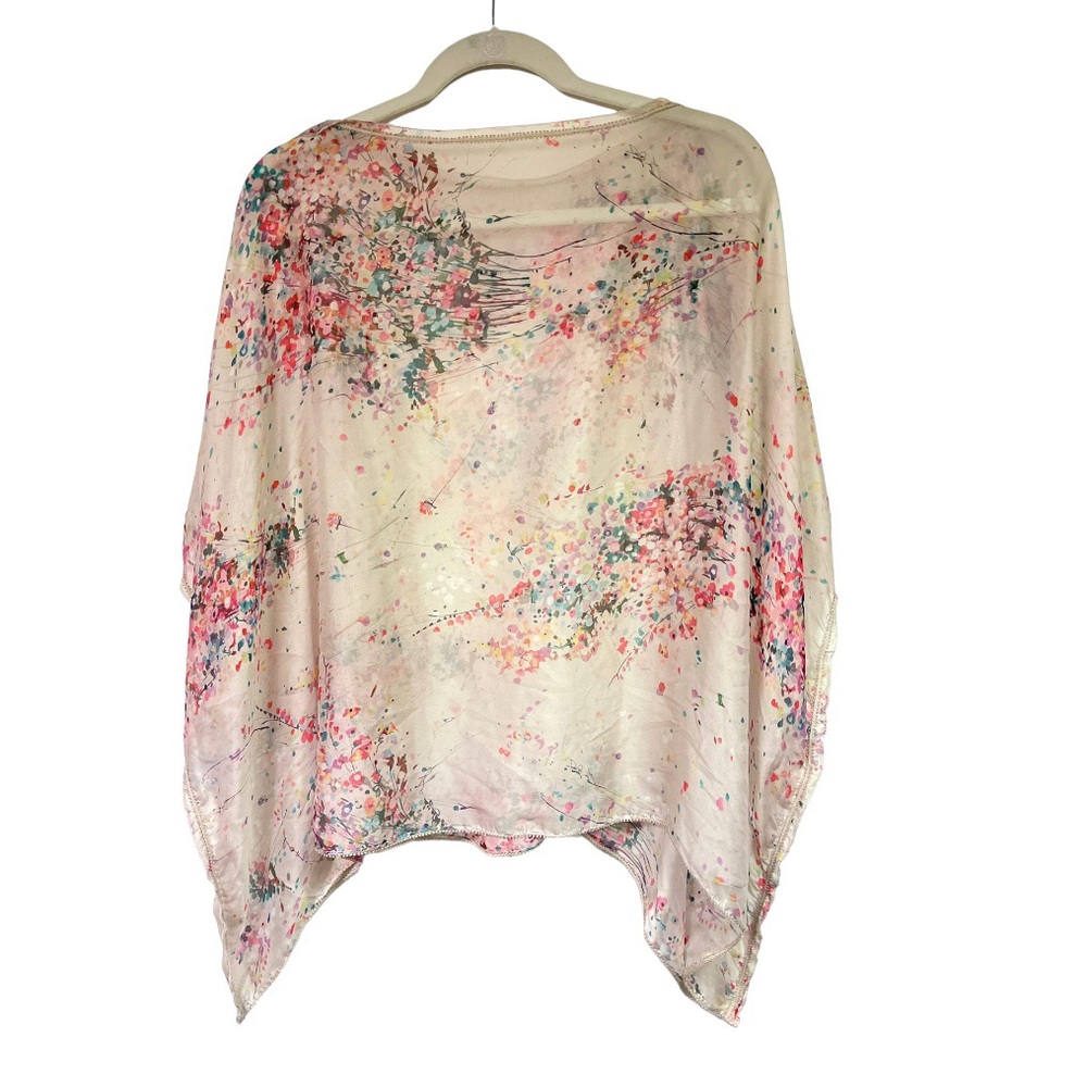 InCASHMERE Abstract Floral Sheer 100% Silk Poncho Tunic